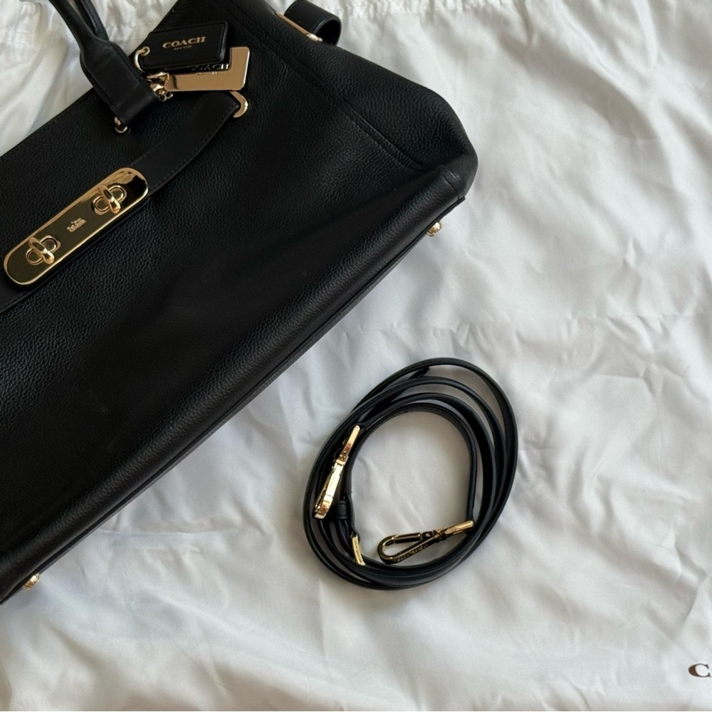 Coach Swagger Black Pebbled Leather Satchel Tote Bag - Picture 8 of 16